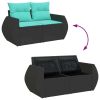 4 Piece Patio Sofa Set with Cushions Black Poly Rattan