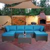 7 Pieces Outdoor Patio Sectional Sofa Couch, Silver Gray PE Wicker Furniture Conversation Sets with Washable Cushions & Glass Coffee Table for Garden