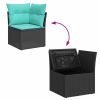 5 Piece Patio Sofa Set with Cushions Black Poly Rattan