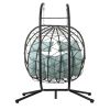 2 Persons Egg Chair with Stand Indoor Outdoor Swing Chair Patio Wicker Hanging Egg Chair Hanging Basket Chair with Stand for Bedroom Living Room Balco