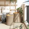 Patio Side Tables 2 pcs with Wooden Top Beige Poly Rattan