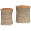 Patio Side Tables 2 pcs with Wooden Top Beige Poly Rattan