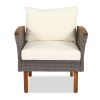 GO 9-Piece Patio Rattan Furniture Set, Outdoor Conversation Set With Acacia Wood Legs and Tabletop, PE Rattan Sectional Sofa Set with Coffee Table