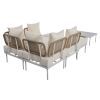 TREXM 8-Piece Patio Sectional Sofa Set with Tempered Glass Coffee Table and Wooden Coffee Table for Outdoor Oasis, Garden
