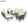 GO 9-Piece Patio Rattan Furniture Set, Outdoor Conversation Set With Acacia Wood Legs and Tabletop, PE Rattan Sectional Sofa Set with Coffee Table