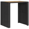 Patio Bar Table with Acacia Wood Top Black 41.3"x31.5"x43.3" Poly Rattan