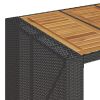 Patio Bar Table with Acacia Wood Top Black 41.3"x31.5"x43.3" Poly Rattan