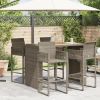 Patio Bar Table with Acacia Wood Top Gray 57.1"x31.5"x43.3" Poly Rattan