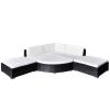 6 Piece Patio Lounge Set with Cushions Poly Rattan Black