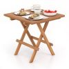 Square Patio Folding Table Indonesia Teak Wood with Slatted Tabletop Portable for Picnic