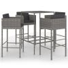 5 Piece Patio Bar Set with Cushions Poly Rattan Gray