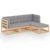 4 Piece Patio Lounge Set with Cushions Solid Wood Pine