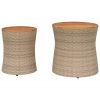 Patio Side Tables 2 pcs with Wooden Top Beige Poly Rattan