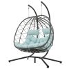 2 Persons Egg Chair with Stand Indoor Outdoor Swing Chair Patio Wicker Hanging Egg Chair Hanging Basket Chair with Stand for Bedroom Living Room Balco