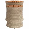 Patio Side Tables 2 pcs with Wooden Top Beige Poly Rattan