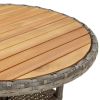 Patio Table √ò23.6"x29.5" Acacia Wood and Poly Rattan Gray
