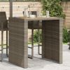 Patio Bar Table with Acacia Wood Top Gray 41.3"x31.5"x43.3" Poly Rattan