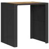 Patio Bar Table with Acacia Wood Top Black 41.3"x31.5"x43.3" Poly Rattan