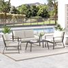 4 Piece Patio Furniture Set, Aluminum Conversation Set, Outdoor Garden Sofa Set with Armchairs, Loveseat, Center Coffee Table and Cushions