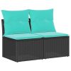 4 Piece Patio Sofa Set with Cushions Black Poly Rattan Acacia