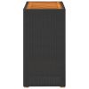 Patio Side Table with Wooden Top Black 23.6"x15.7"x29.5" Poly Rattan