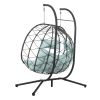 2 Persons Egg Chair with Stand Indoor Outdoor Swing Chair Patio Wicker Hanging Egg Chair Hanging Basket Chair with Stand for Bedroom Living Room Balco