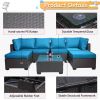 7 Pieces Outdoor Patio Sectional Sofa Couch, Silver Gray PE Wicker Furniture Conversation Sets with Washable Cushions & Glass Coffee Table for Garden