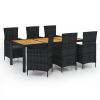 7 Piece Patio Dining Set with Cushions Poly Rattan Black
