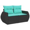 4 Piece Patio Sofa Set with Cushions Black Poly Rattan