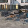 K&K 4-Piece Boho Rope Patio Furniture Set, Outdoor Furniture with Acacia Wood Table