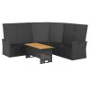 2 Piece Patio Lounge Set with Cushions Black Poly Rattan
