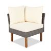 GO 9-Piece Patio Rattan Furniture Set, Outdoor Conversation Set With Acacia Wood Legs and Tabletop, PE Rattan Sectional Sofa Set with Coffee Table