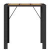 Patio Bar Table with Acacia Wood Top Black 41.3"x31.5"x43.3" Poly Rattan