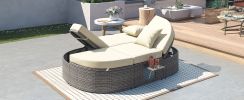 TOPMAX Outdoor Sun Bed Patio 2-Person Daybed with Cushions and Pillows