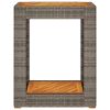Patio Side Table with Wooden Top Gray 23.6"x15.7"x29.5" Poly Rattan