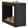 Patio Side Table with Wooden Top Black 39.4"x15.7"x29.5" Poly Rattan