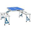 Outsunny Folding Picnic Table with Umbrella Hole, Aluminum Suitcase Portable Outdoor Table with Bench, Patio, Porch or Camping Table and Chair Set