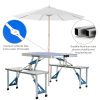 Outsunny Folding Picnic Table with Umbrella Hole, Aluminum Suitcase Portable Outdoor Table with Bench, Patio, Porch or Camping Table and Chair Set