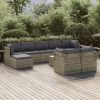 10 Piece Patio Lounge Set with Cushions Gray Poly Rattan