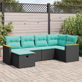6 Piece Patio Sofa Set with Cushions Black Poly Rattan (Color: black)