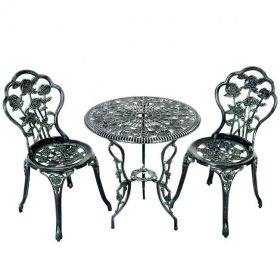 Patio Balcony Stylish Cast Aluminum Bistro Bar Table  Chair 3 Pcs Set (Color: green, size: 24 Inch)