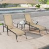 3 Pack Patio Lounge Chair, Outdoor Chaise Lounge with 5 Adjustable Backrest, Sturdy Steel Frame, Sunbathing Recliner, Beach Chair