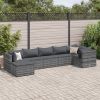 7 Piece Patio Lounge Set with Cushions Gray Poly Rattan