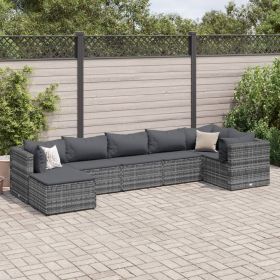 7 Piece Patio Lounge Set with Cushions Gray Poly Rattan (Color: Gray)