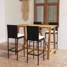 5 Piece Patio Bar Set with Cushions Black (Color: black)