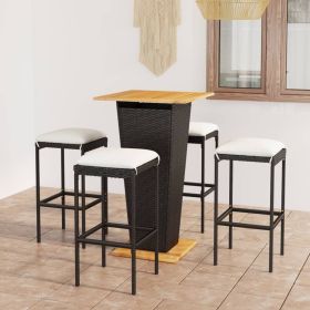 5 Piece Patio Bar Set with Cushions Poly Rattan Black (Color: black)