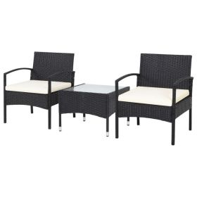 3 Pieces Patio Wicker Rattan Furniture Set with Cushion for Lawn Backyard (Color: White)