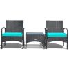 3 Pieces Patio Wicker Rattan Furniture Set with Cushion for Lawn Backyard