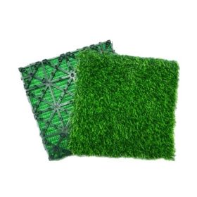 Artificial Grass Turf Tiles Interlocking Set of 35pcs, Fake Grass Tiles Self-draining for Pet Indoor/Outdoor Flooring Decor, 12x12in (Color: Grass Green)