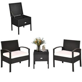 3 Pieces PE Rattan Wicker Sofa Set with Washable and Removable Cushion for Patio (Color: White)